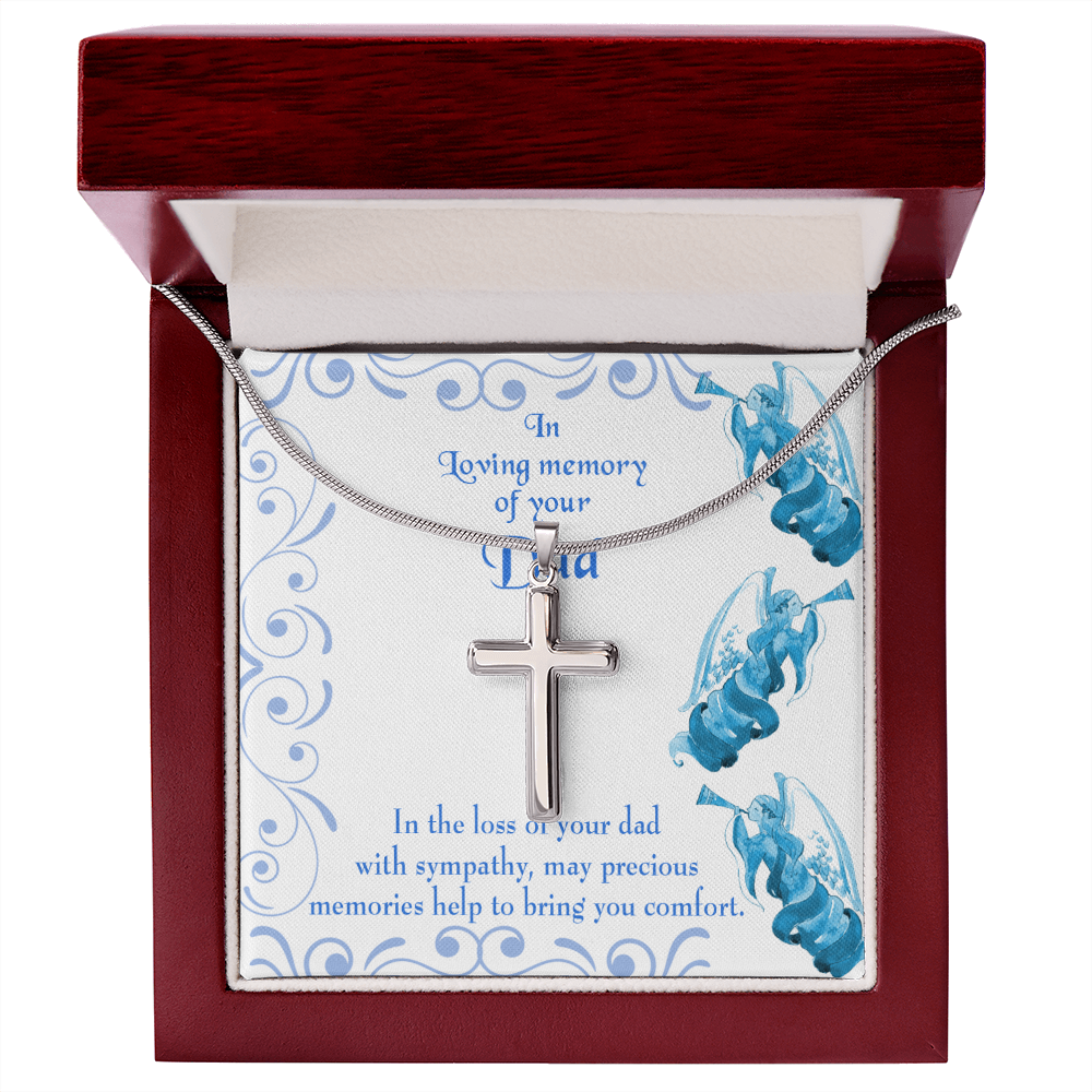 Precious Memories Dad Memorial Gift Dad Memorial Cross Necklace Sympathy Gift Loss of Father Condolence Message Card-Express Your Love Gifts