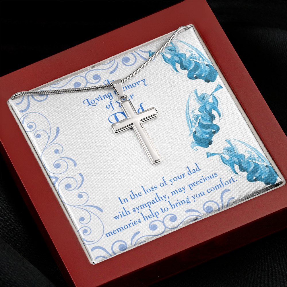 Precious Memories Dad Memorial Gift Dad Memorial Cross Necklace Sympathy Gift Loss of Father Condolence Message Card-Express Your Love Gifts