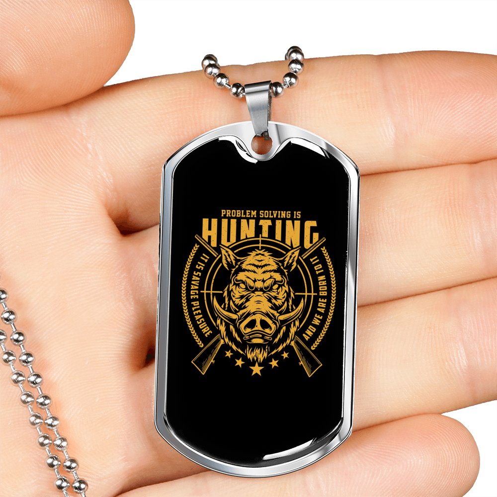 Problem Solve Hunting Necklace Stainless Steel or 18k Gold Dog Tag 24" Chain-Express Your Love Gifts
