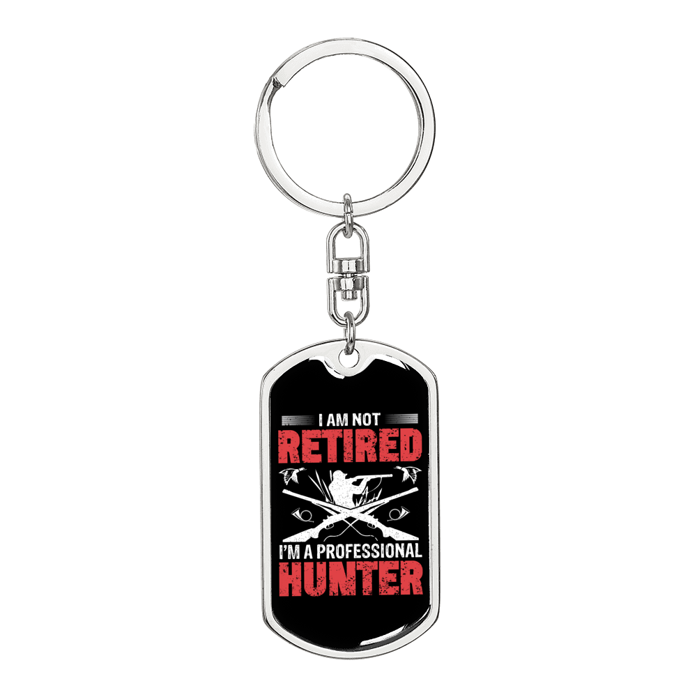 Proffesional Hunter Keychain Stainless Steel or 18k Gold Dog Tag Keyring-Express Your Love Gifts