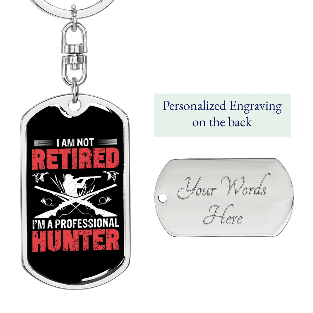 Proffesional Hunter Keychain Stainless Steel or 18k Gold Dog Tag Keyring-Express Your Love Gifts