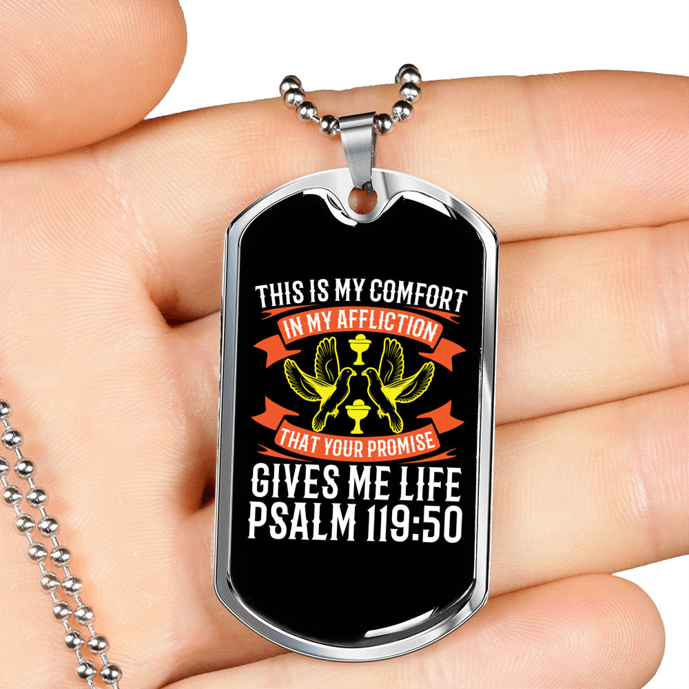 Promise Gives Life Christian Necklace Stainless Steel or 18k Gold Dog Tag 24" Chain-Express Your Love Gifts
