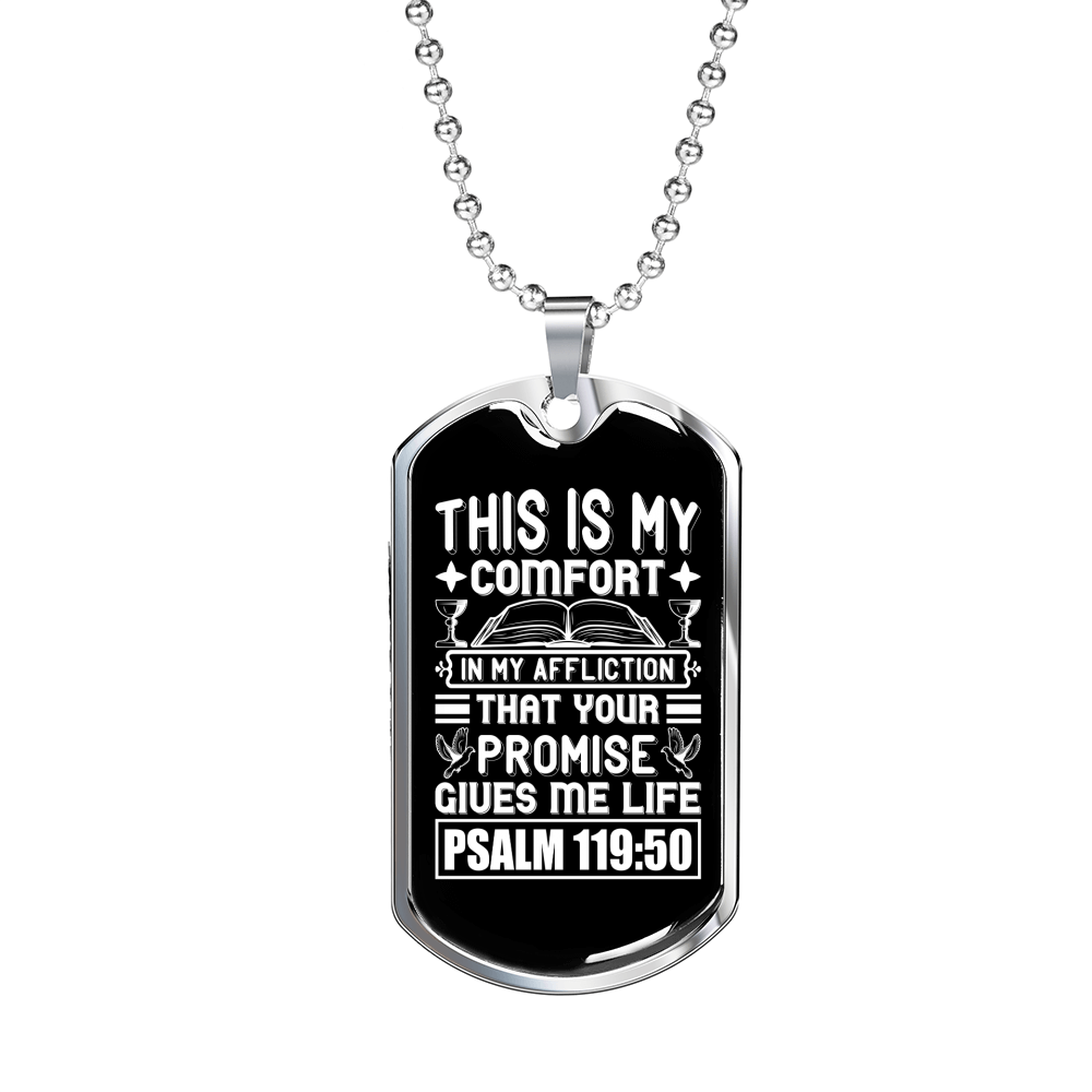 Promise Gives Me Life Christian Necklace Stainless Steel or 18k Gold Dog Tag 24" Chain-Express Your Love Gifts