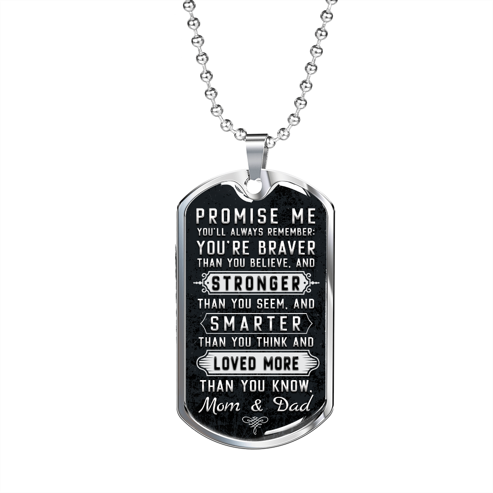 Promise Me From Mom Dad Necklace Stainless Steel or 18k Gold Dog Tag 24" Chain-Express Your Love Gifts