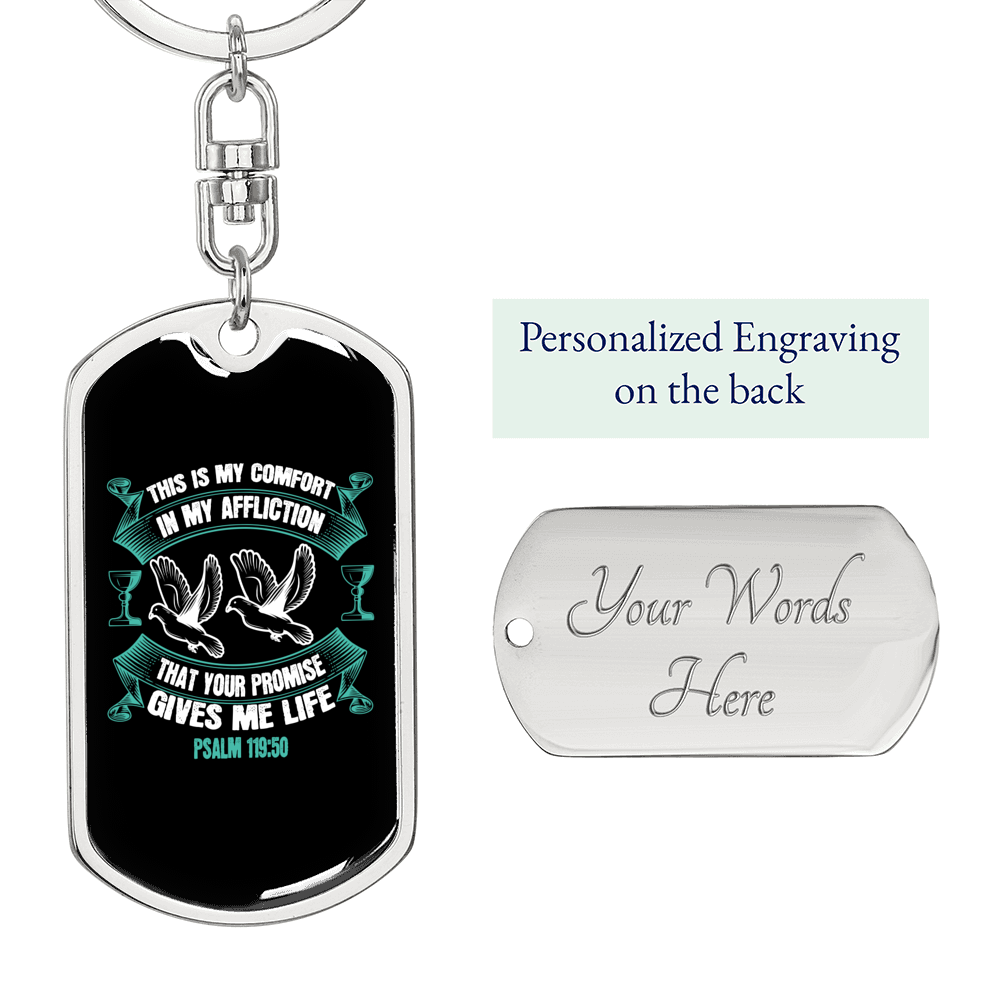 Promise Me Life Psalm 119:50 Keychain Stainless Steel or 18k Gold Dog Tag Keyring-Express Your Love Gifts