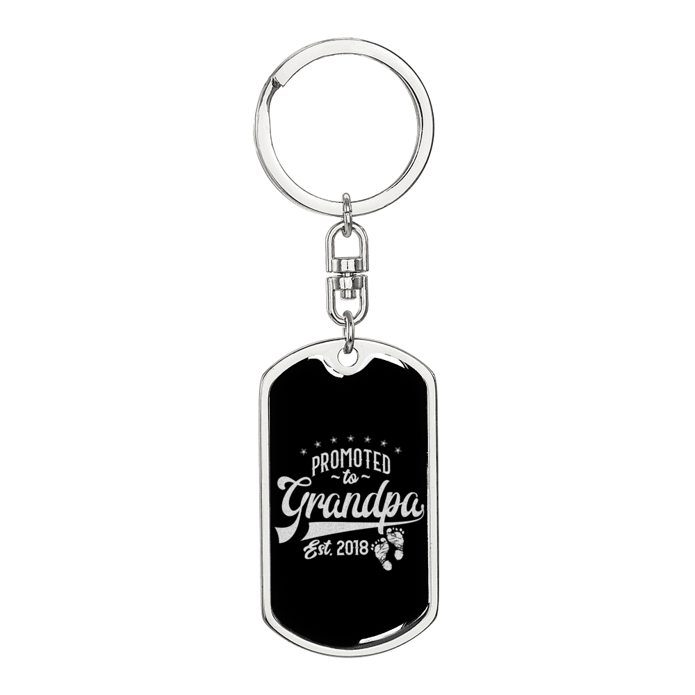 Promoted To Grandpa Swivel Keychain Dog Tag Stainless Steel or 18k Gold-Express Your Love Gifts