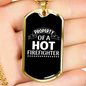Property Of A Firefighter Gift Stainless Steel or 18k Gold Dog Tag 24" Chain-Express Your Love Gifts