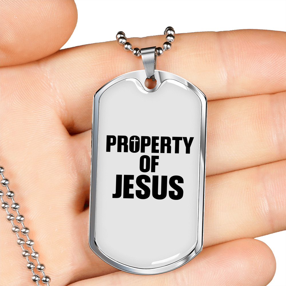 Property Of Jesus Christian Necklace Stainless Steel or 18k Gold Dog Tag 24" Chain-Express Your Love Gifts