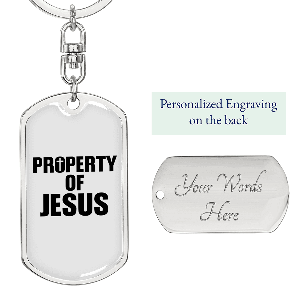 Property Of Jesus Keychain Stainless Steel or 18k Gold Dog Tag Keyring-Express Your Love Gifts