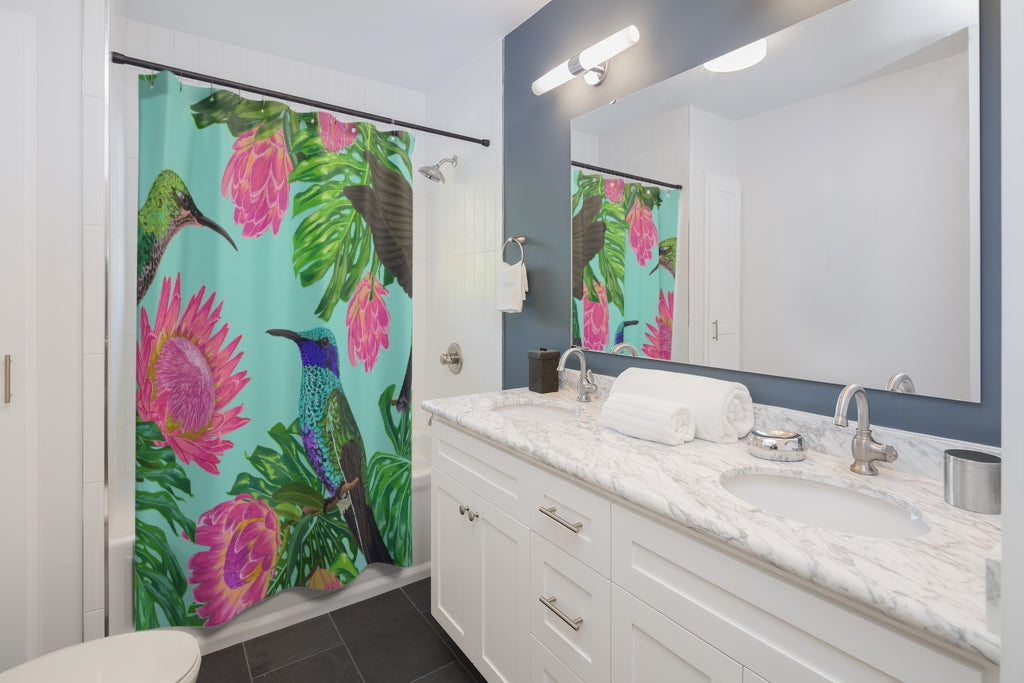 Protea Flowers Birds Stylish Design 71" x 74" Elegant Waterproof Shower Curtain for a Spa-like Bathroom Paradise Exceptional Craftsmanship-Express Your Love Gifts