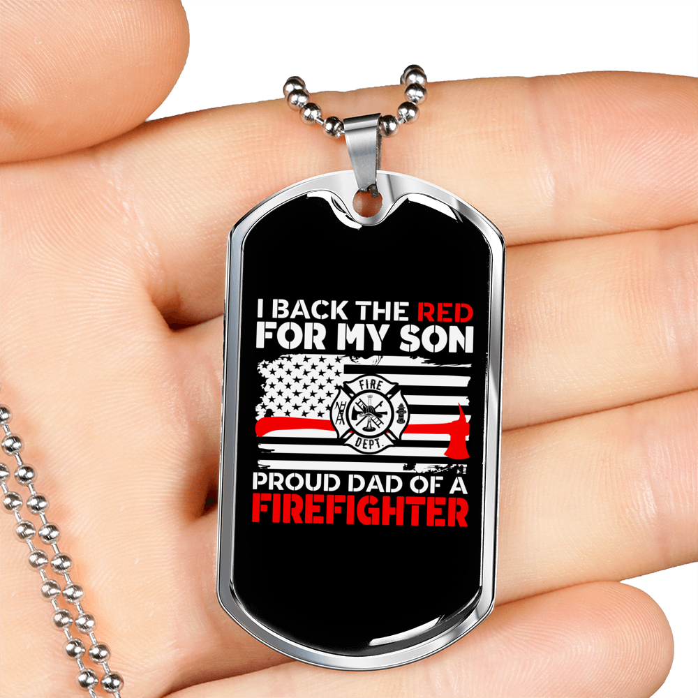 Proud Dad Of Firefighter Gift Stainless Steel or 18k Gold Dog Tag 24" Chain-Express Your Love Gifts