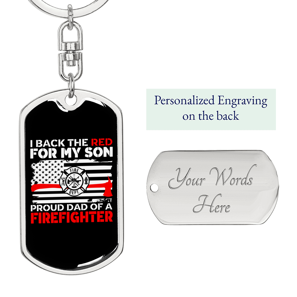 Proud Dad Of Firefighter Keychain Stainless Steel or 18k Gold Dog Tag Keyring-Express Your Love Gifts
