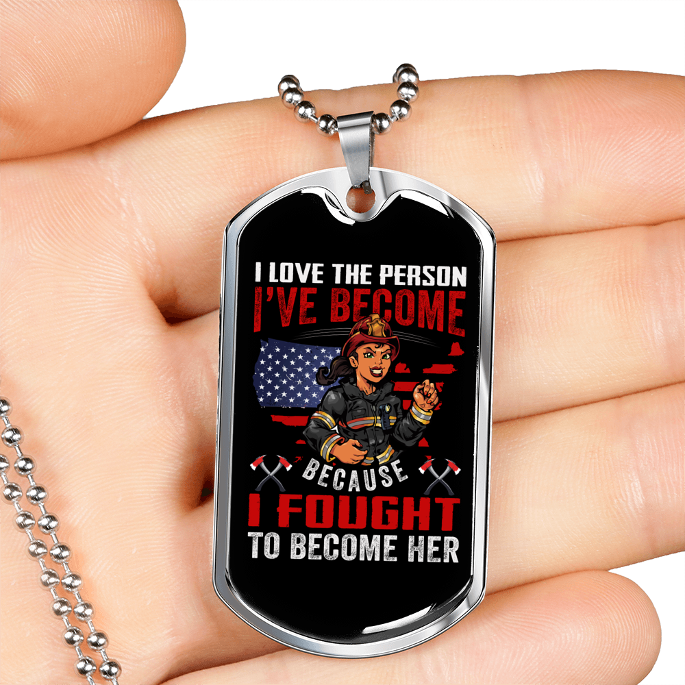 Proud Female Firefighter Gift Stainless Steel or 18k Gold Dog Tag 24" Chain-Express Your Love Gifts