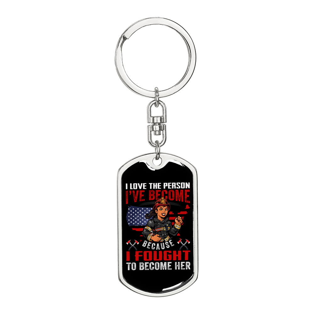 Proud Female Firefighter Keychain Stainless Steel or 18k Gold Dog Tag Keyring-Express Your Love Gifts