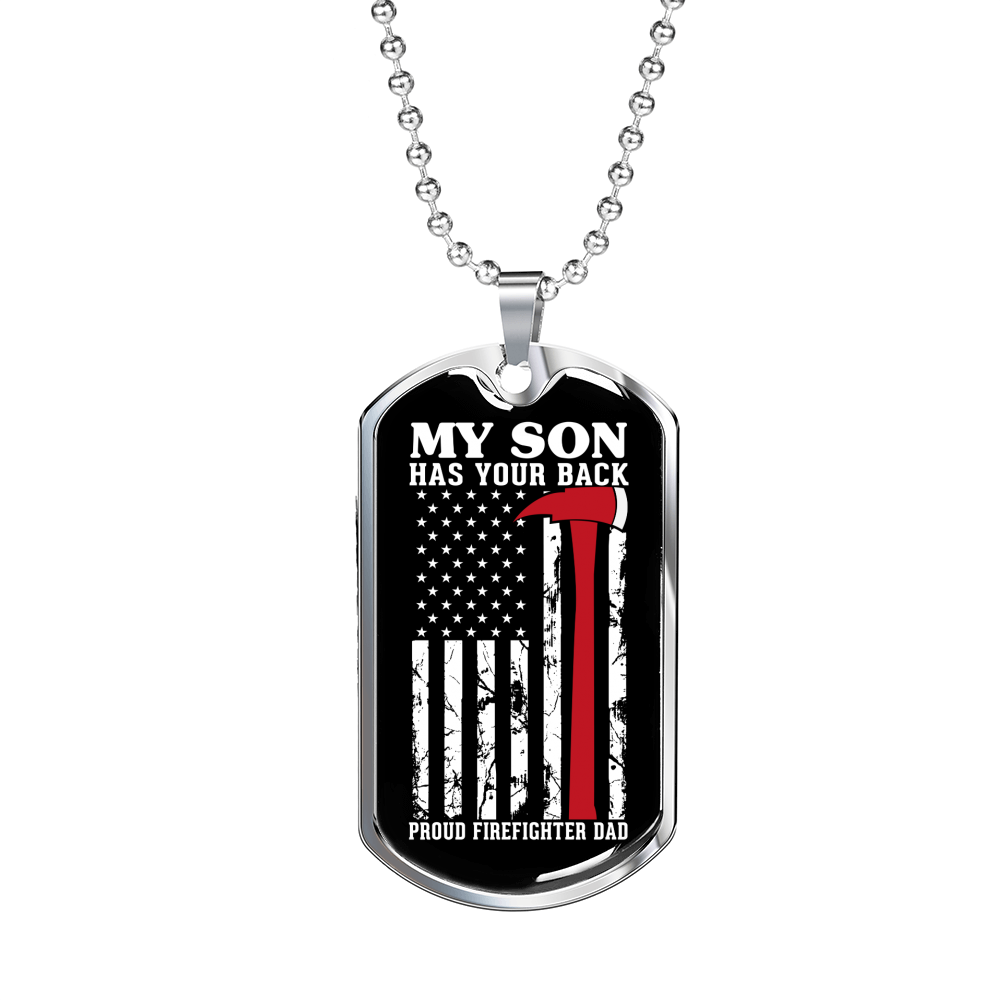 Proud Firefighter Dad Necklace Stainless Steel or 18k Gold Dog Tag 24" Chain-Express Your Love Gifts