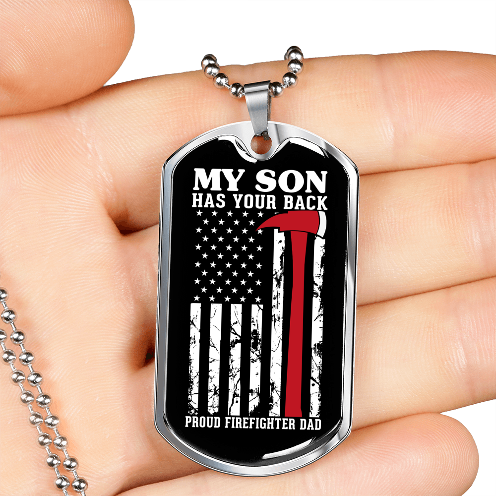 Proud Firefighter Dad Necklace Stainless Steel or 18k Gold Dog Tag 24" Chain-Express Your Love Gifts