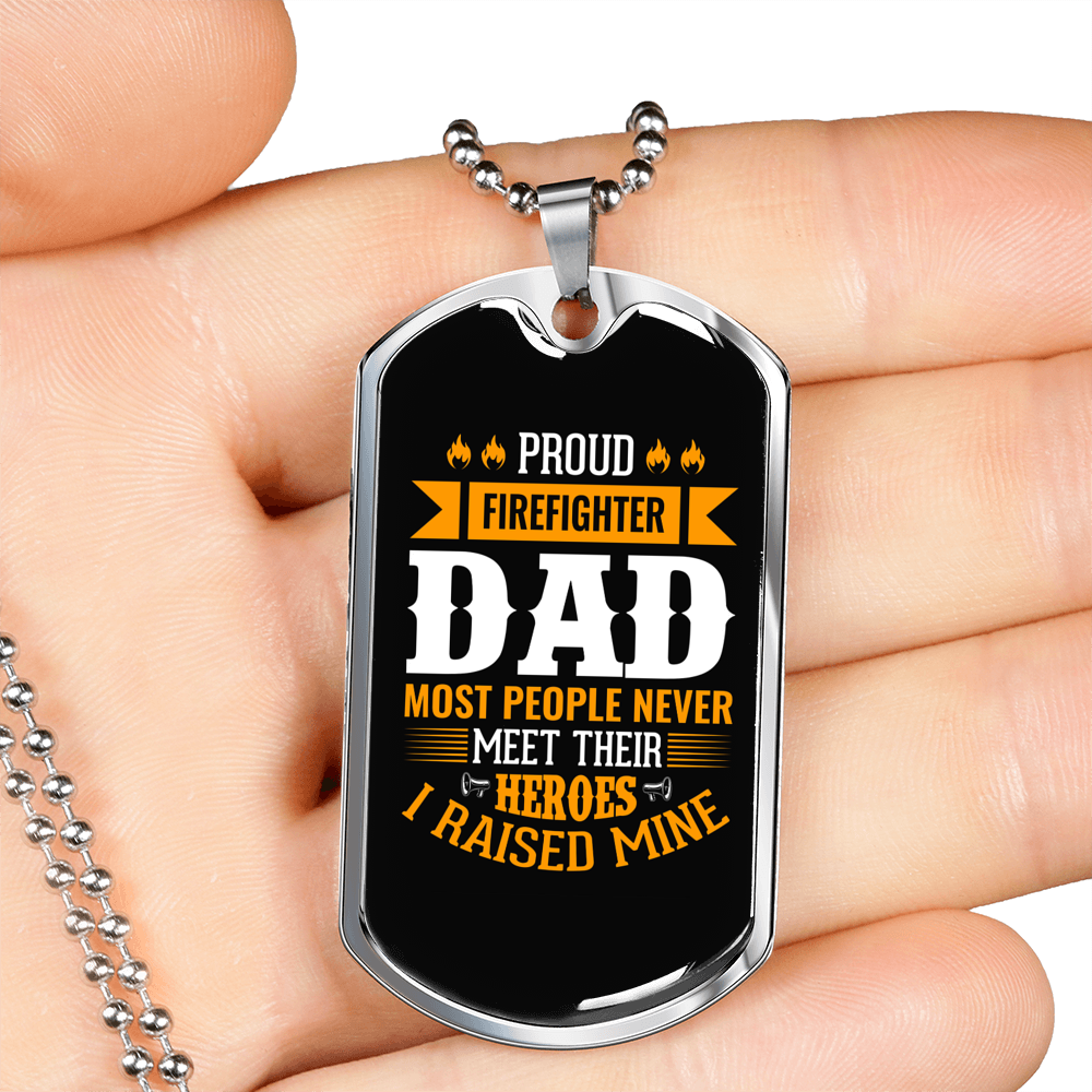 Proud Firefighter Hero Dad Necklace Stainless Steel or 18k Gold Dog Tag 24" Chain-Express Your Love Gifts