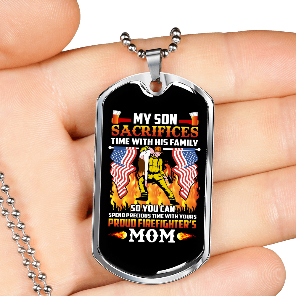 Proud Firefighter's Mom Colors Necklace Stainless Steel or 18k Gold Dog Tag 24" Chain-Express Your Love Gifts