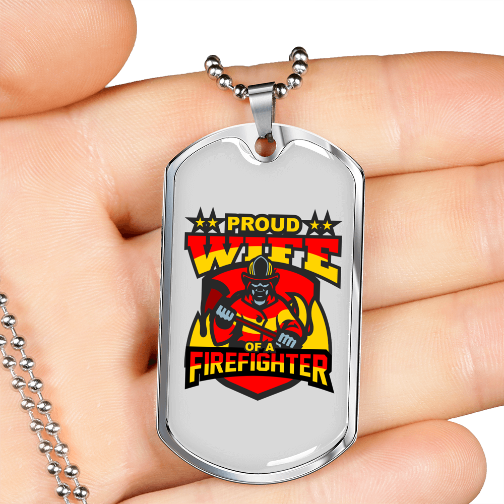Proud Firefighter'S Wife Necklace Stainless Steel or 18k Gold Dog Tag 24" Chain-Express Your Love Gifts