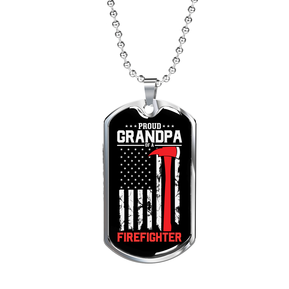 Proud Grandpa Firefighter Gift Stainless Steel or 18k Gold Dog Tag 24" Chain-Express Your Love Gifts