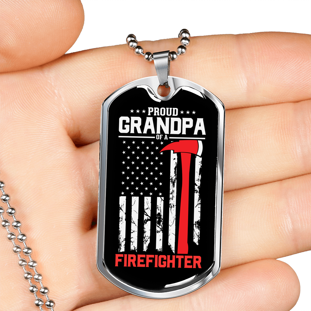Proud Grandpa Firefighter Gift Stainless Steel or 18k Gold Dog Tag 24" Chain-Express Your Love Gifts