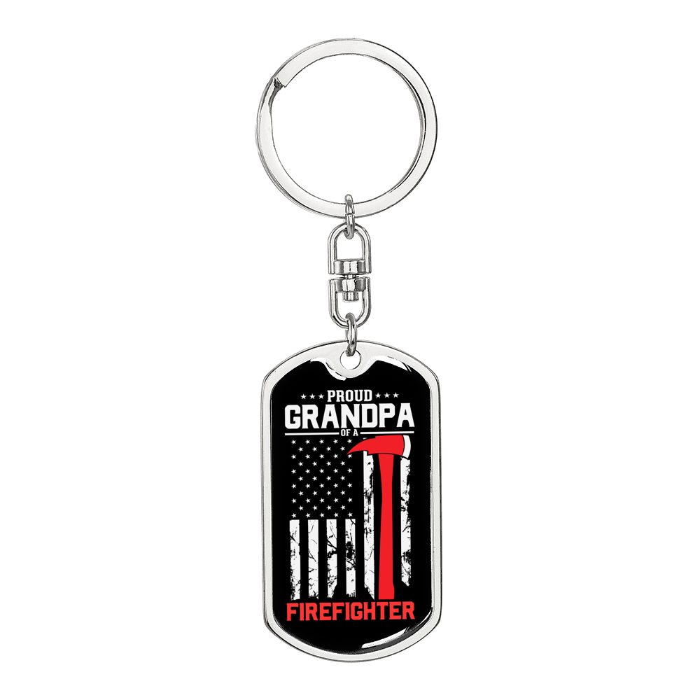 Proud Grandpa Firefighter Keychain Stainless Steel or 18k Gold Dog Tag Keyring-Express Your Love Gifts