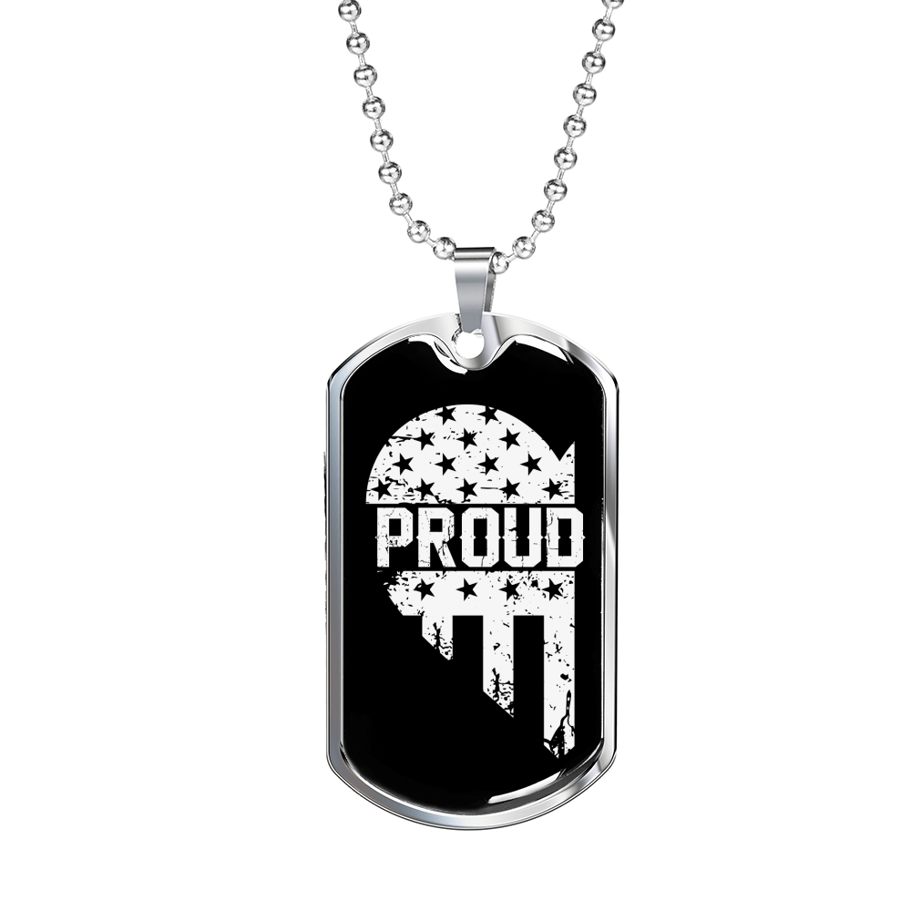 Proud Men In Blue Necklace Stainless Steel or 18k Gold Dog Tag 24"-Express Your Love Gifts