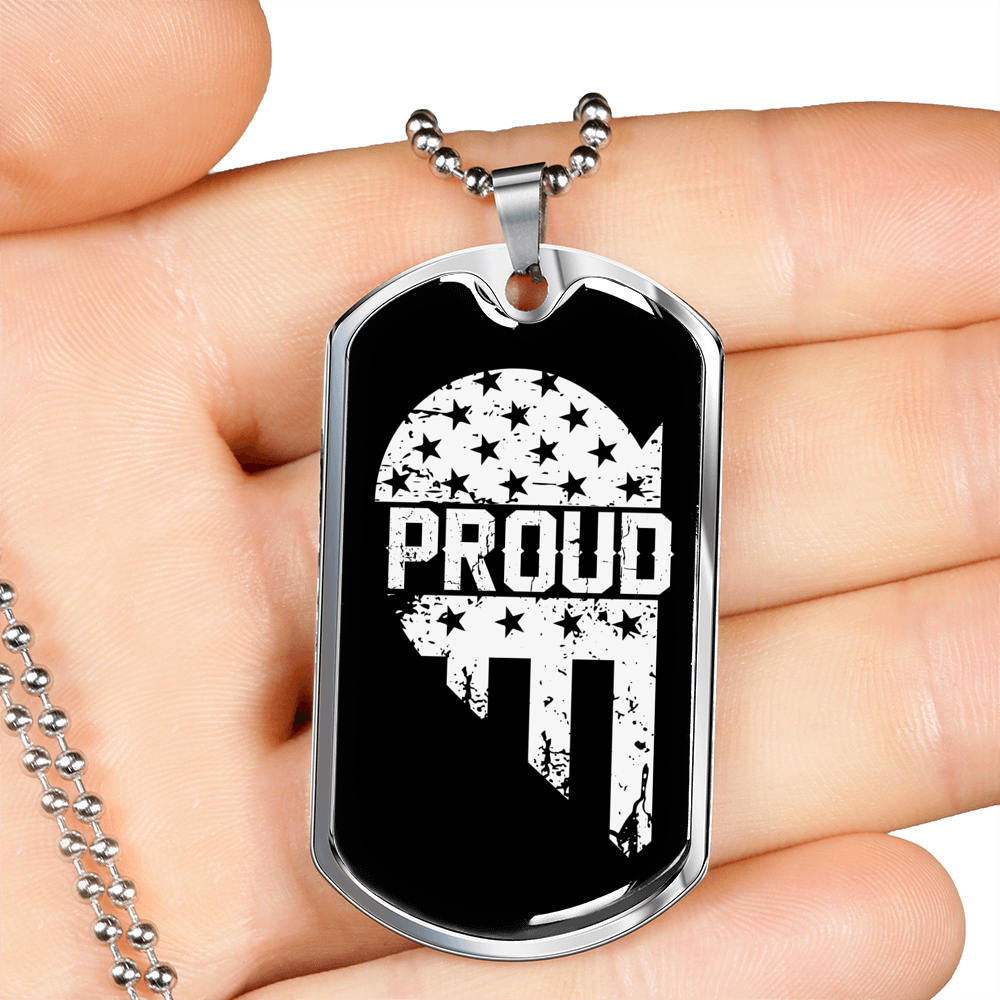 Proud Men In Blue Necklace Stainless Steel or 18k Gold Dog Tag 24"-Express Your Love Gifts