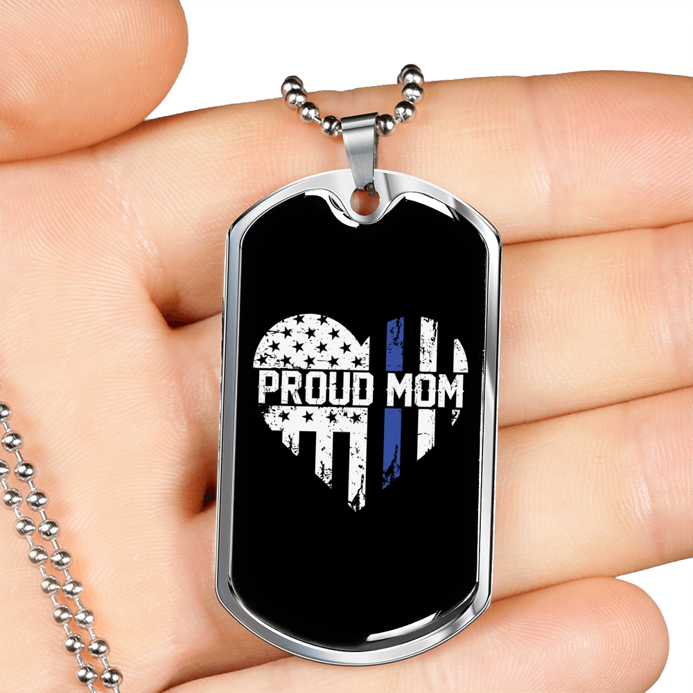 Proud Mom Police Necklace Stainless Steel or 18k Gold Dog Tag 24"-Express Your Love Gifts