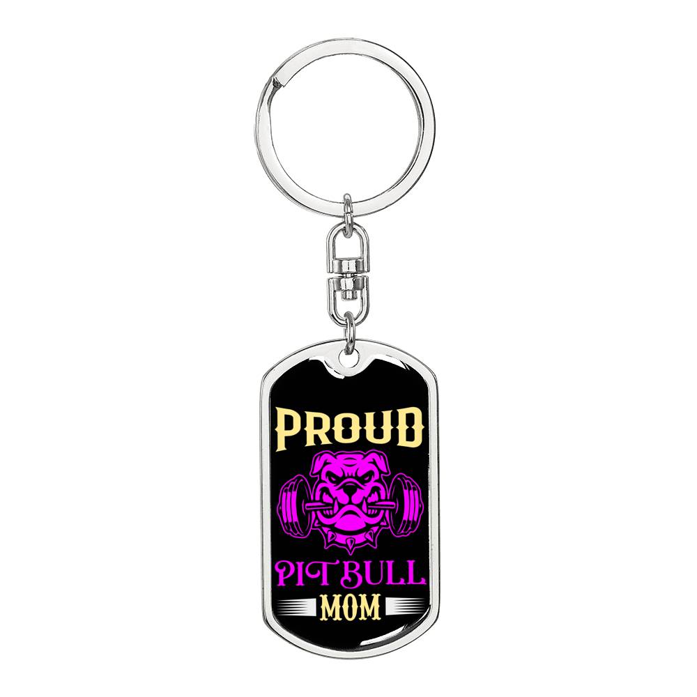 Proud Pitbull Mom Keychain Dog Tag Pendant Stainless Steel or 18k Gold-Express Your Love Gifts