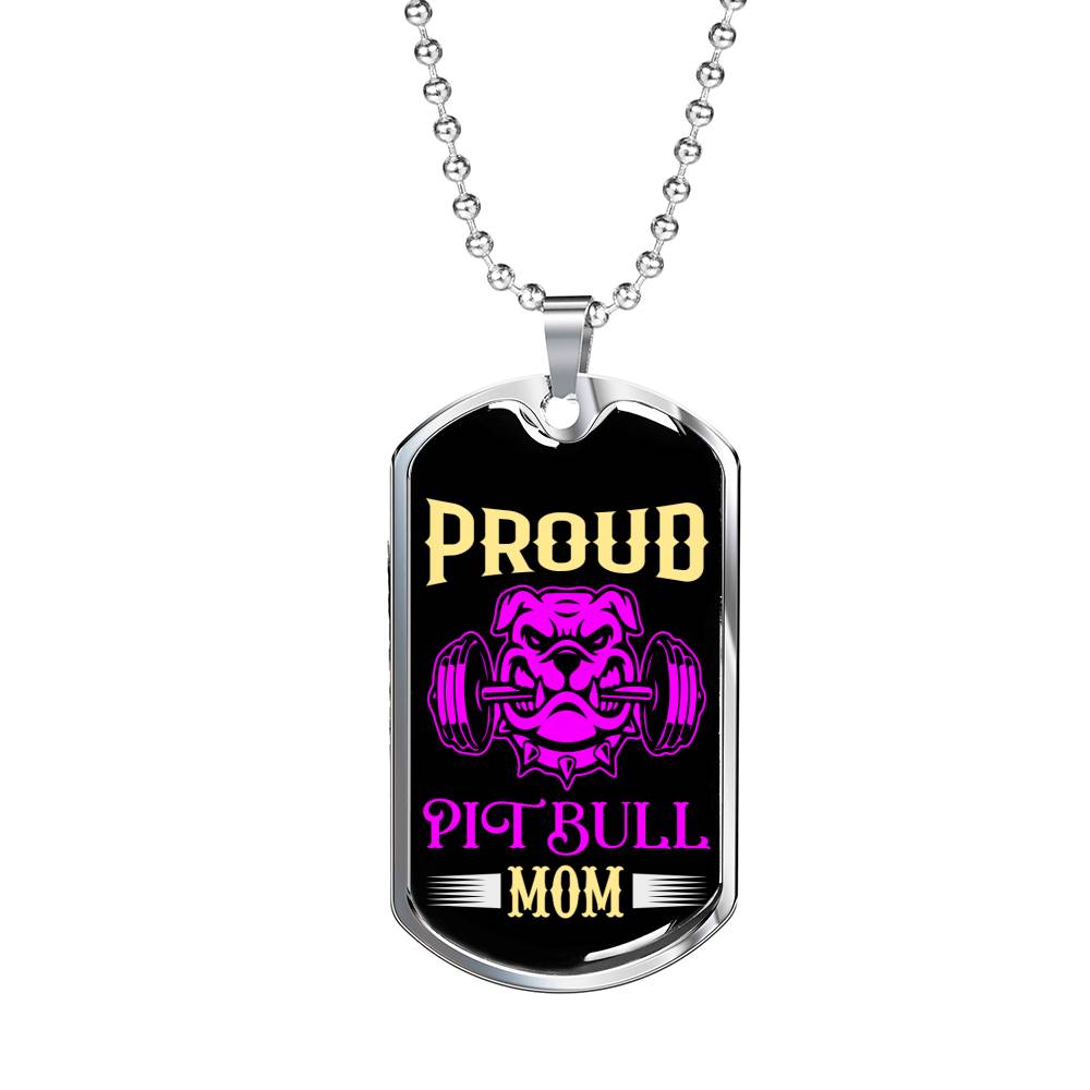 Proud Pitbull Mom Necklace Stainless Steel or 18k Gold Dog Tag 24" Chain-Express Your Love Gifts