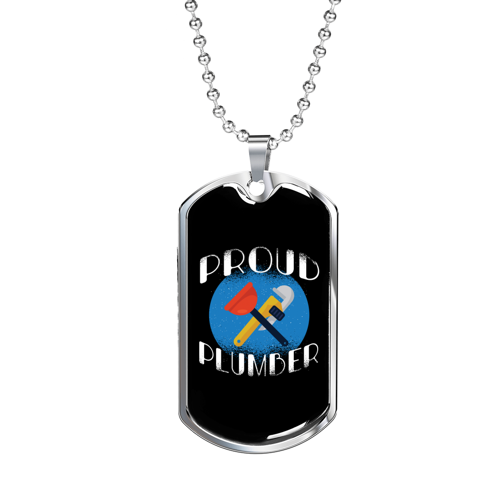 Proud Plumber Necklace Stainless Steel or 18k Gold Dog Tag 24" Chain-Express Your Love Gifts