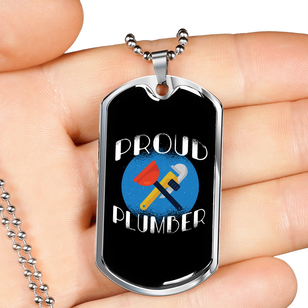 Proud Plumber Necklace Stainless Steel or 18k Gold Dog Tag 24" Chain-Express Your Love Gifts