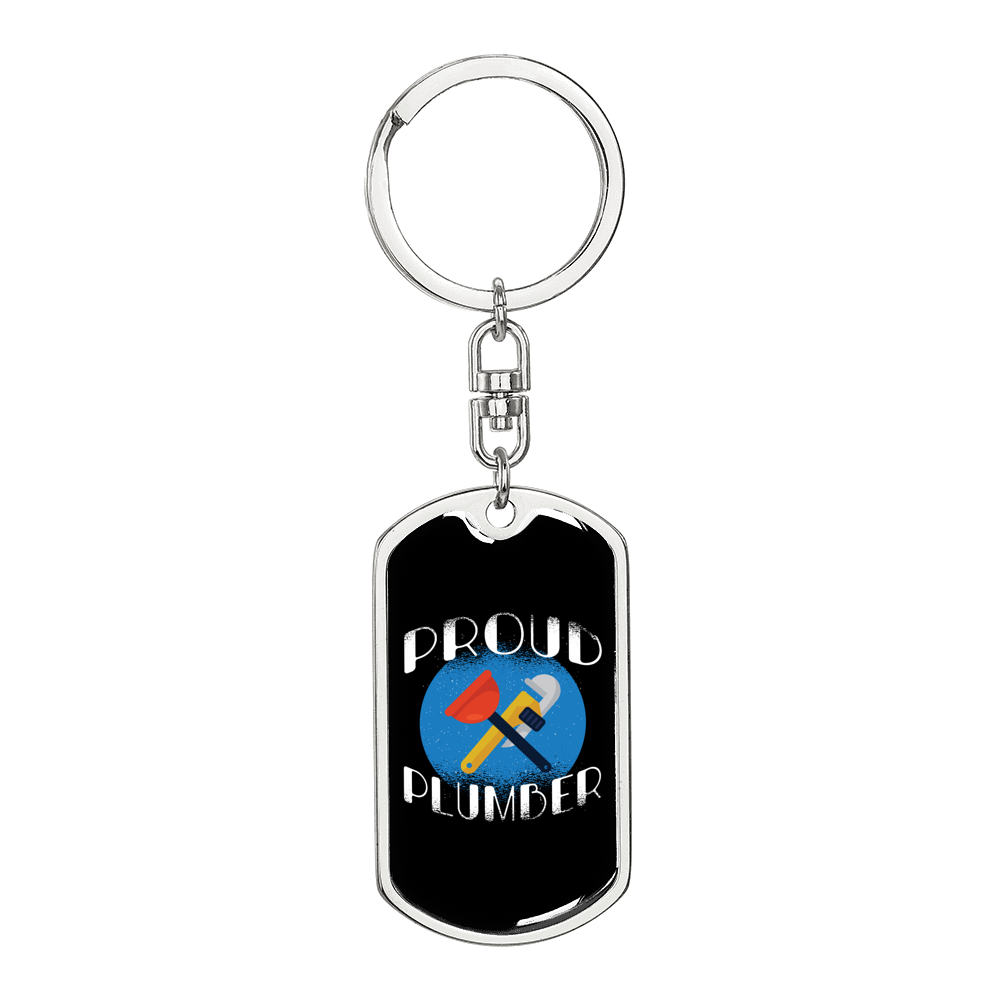Proud Plumber Swivel Keychain Dog Tag Stainless Steel or 18k Gold-Express Your Love Gifts
