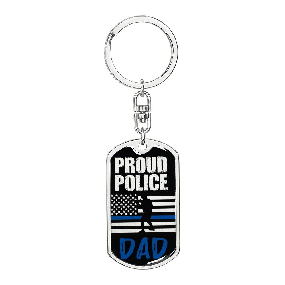 Proud Police Dad Dog Tag Pendant Keychain Stainless Steel or 18k Gold-Express Your Love Gifts