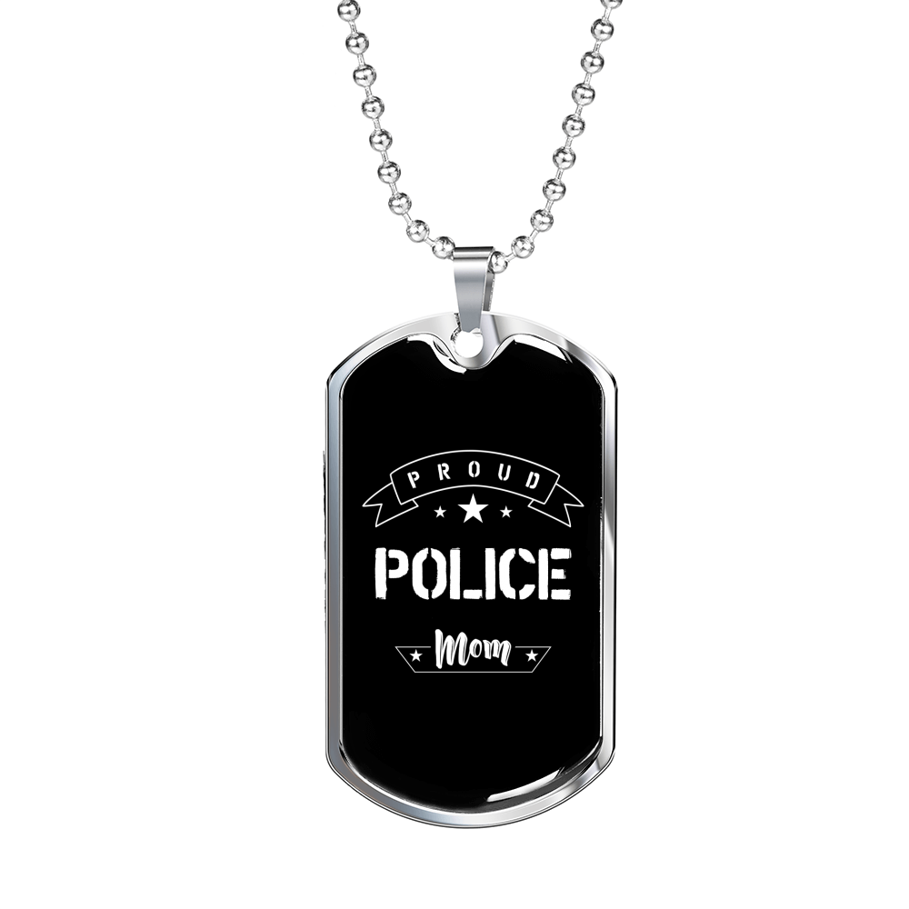 Proud Police Mom Plain Necklace Stainless Steel or 18k Gold Dog Tag 24"-Express Your Love Gifts