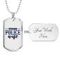 Proud Police Wife Necklace Stainless Steel or 18k Gold Dog Tag 24"-Express Your Love Gifts