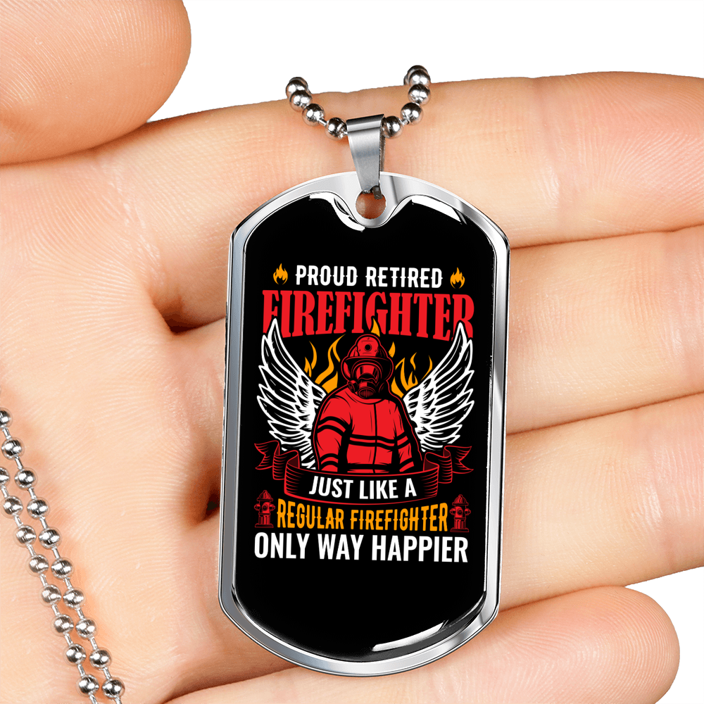 Proud Retired Firefighter Gift Stainless Steel or 18k Gold Dog Tag 24" Chain-Express Your Love Gifts