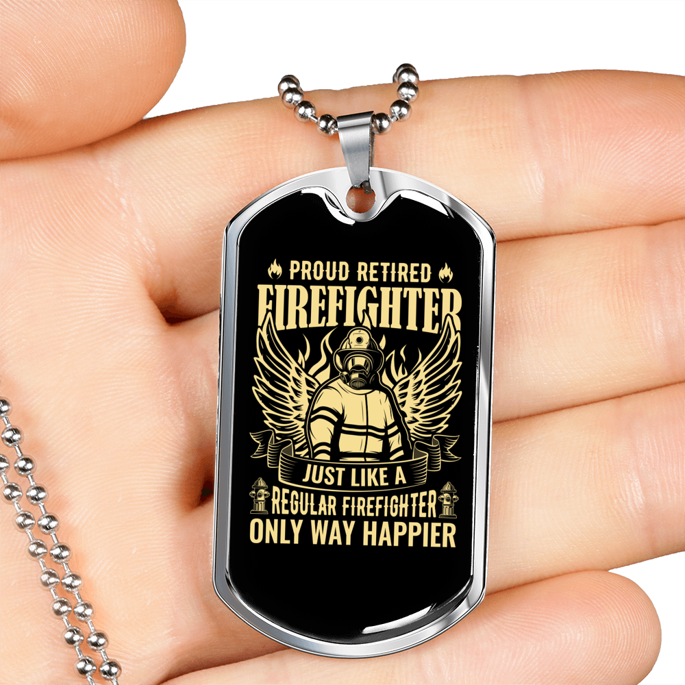 Proud Retired Gold Firefighter Gift Stainless Steel or 18k Gold Dog Tag 24" Chain-Express Your Love Gifts