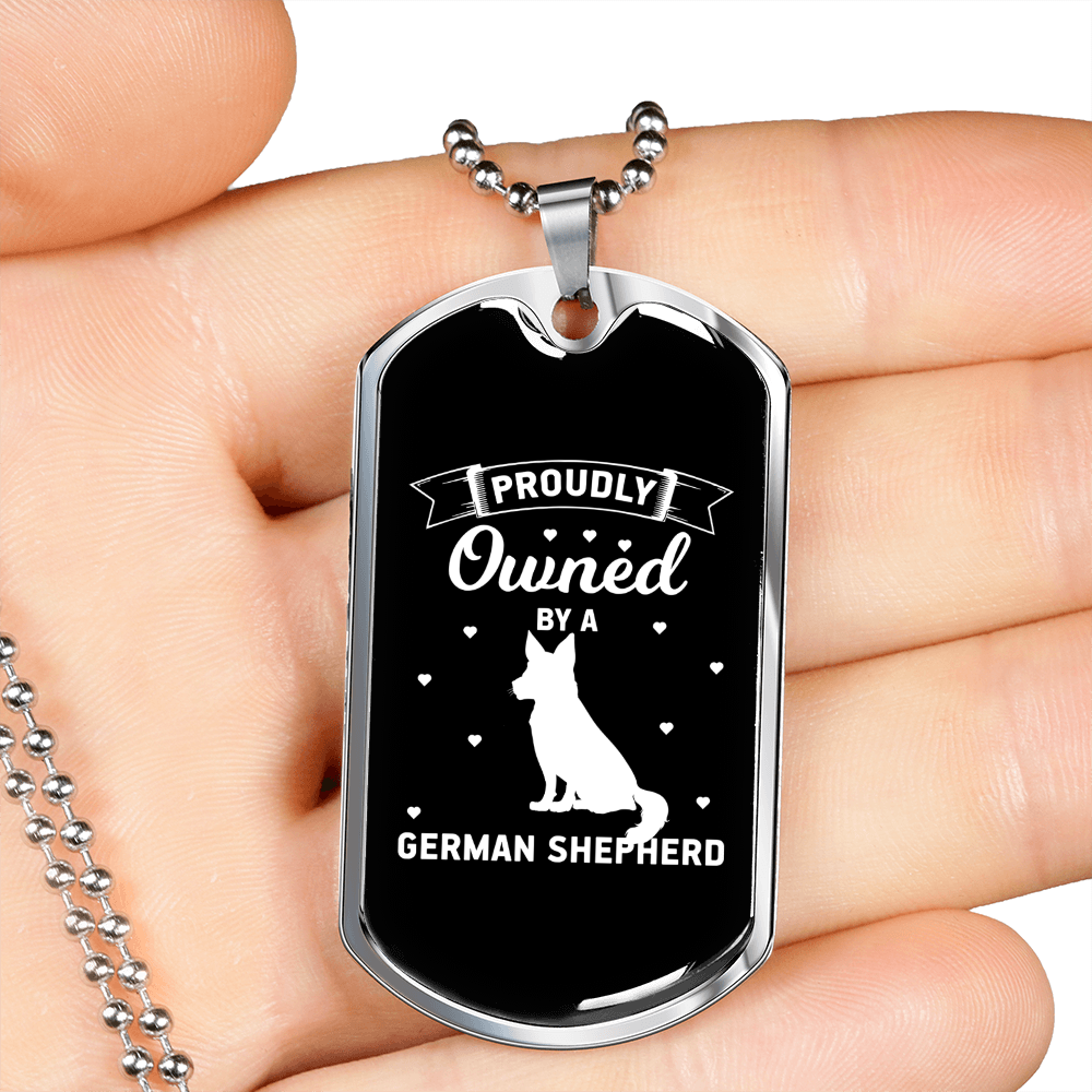 Proudly Owned Necklace Stainless Steel or 18k Gold Dog Tag 24" Chain-Express Your Love Gifts