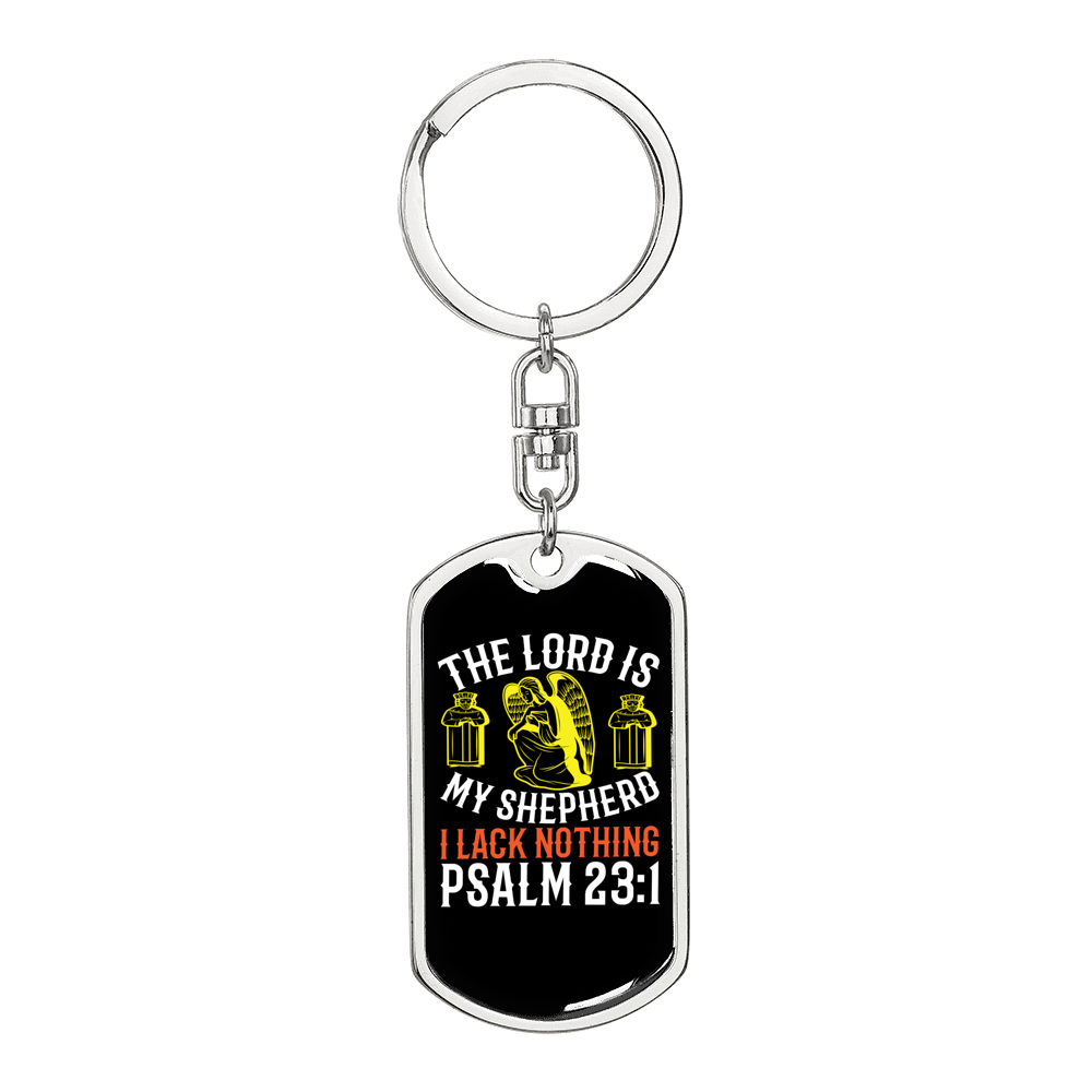 Psalm 23:1 Keychain Stainless Steel or 18k Gold Dog Tag Keyring-Express Your Love Gifts