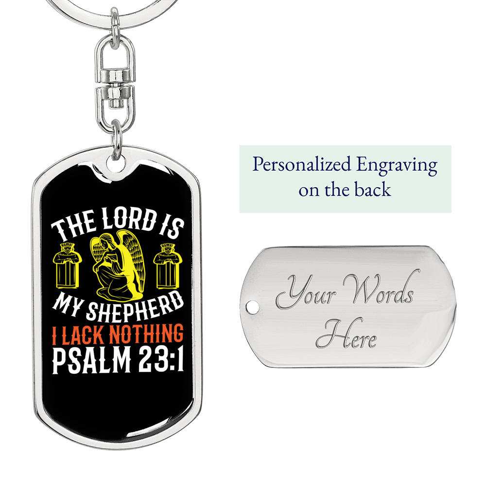 Psalm 23:1 Keychain Stainless Steel or 18k Gold Dog Tag Keyring-Express Your Love Gifts
