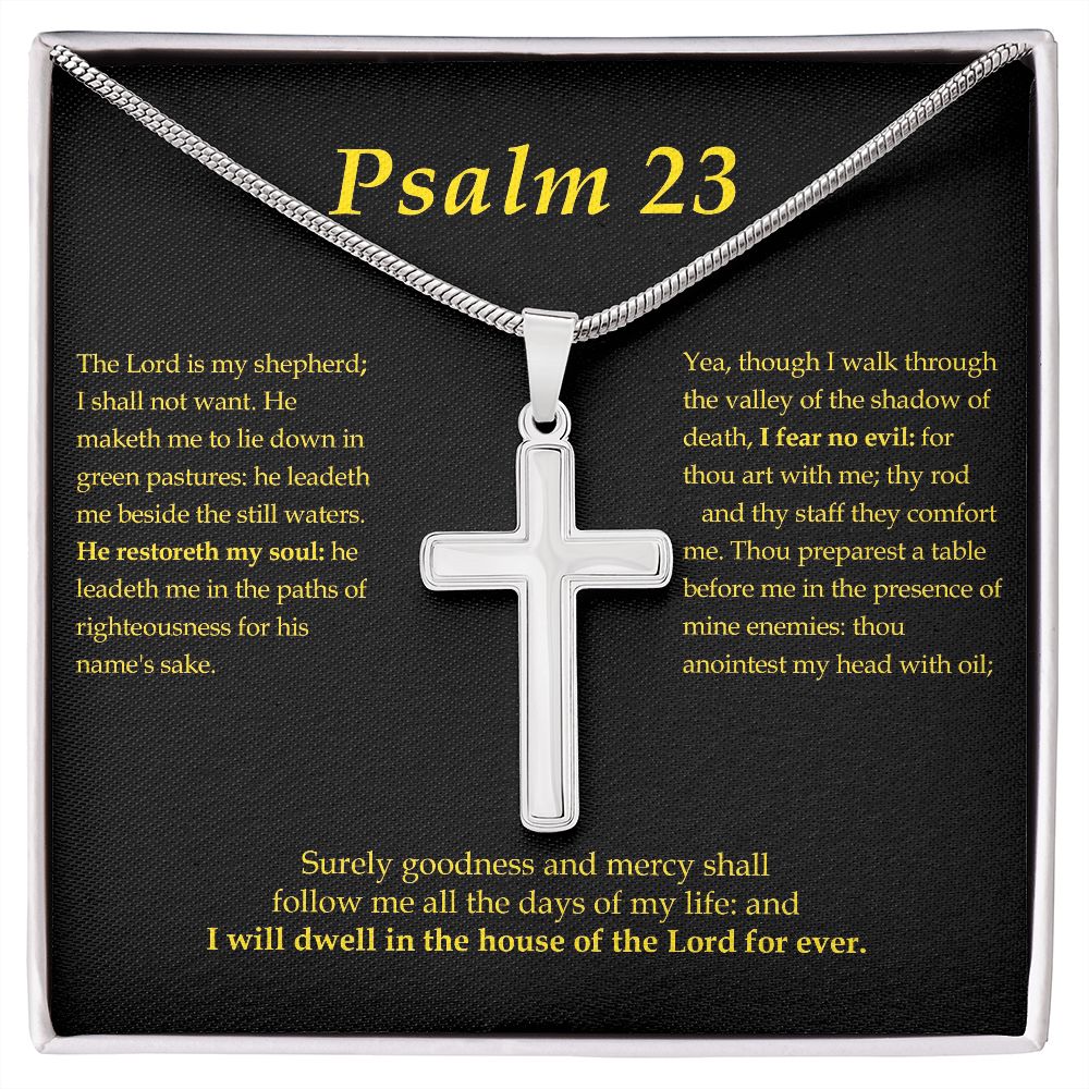 Psalm 23 Cross Card Necklace w Stainless Steel Pendant-Express Your Love Gifts