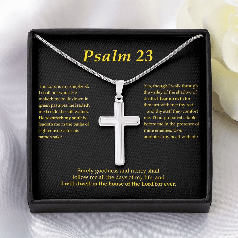 Psalm 23 Cross Card Necklace w Stainless Steel Pendant-Express Your Love Gifts