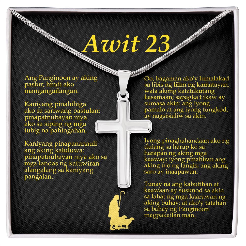 Psalm 23 Tagalog Awit 23 Cross Card Necklace w Stainless Steel Pendant-Express Your Love Gifts