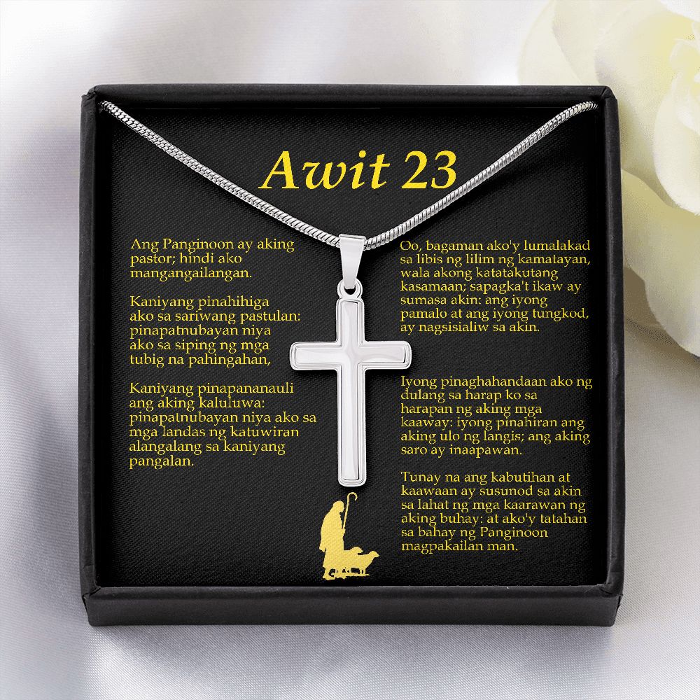 Psalm 23 Tagalog Awit 23 Cross Card Necklace w Stainless Steel Pendant-Express Your Love Gifts