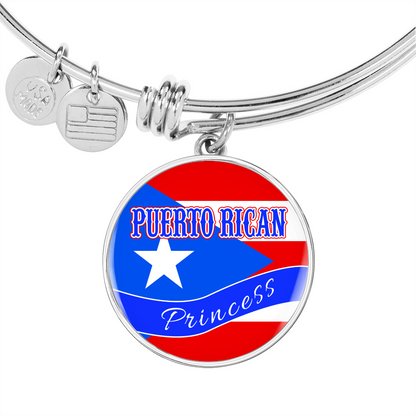 Puerto Rican Princess Flag Stainless Steel or 18k Gold Circle Bangle Bracelet-Express Your Love Gifts