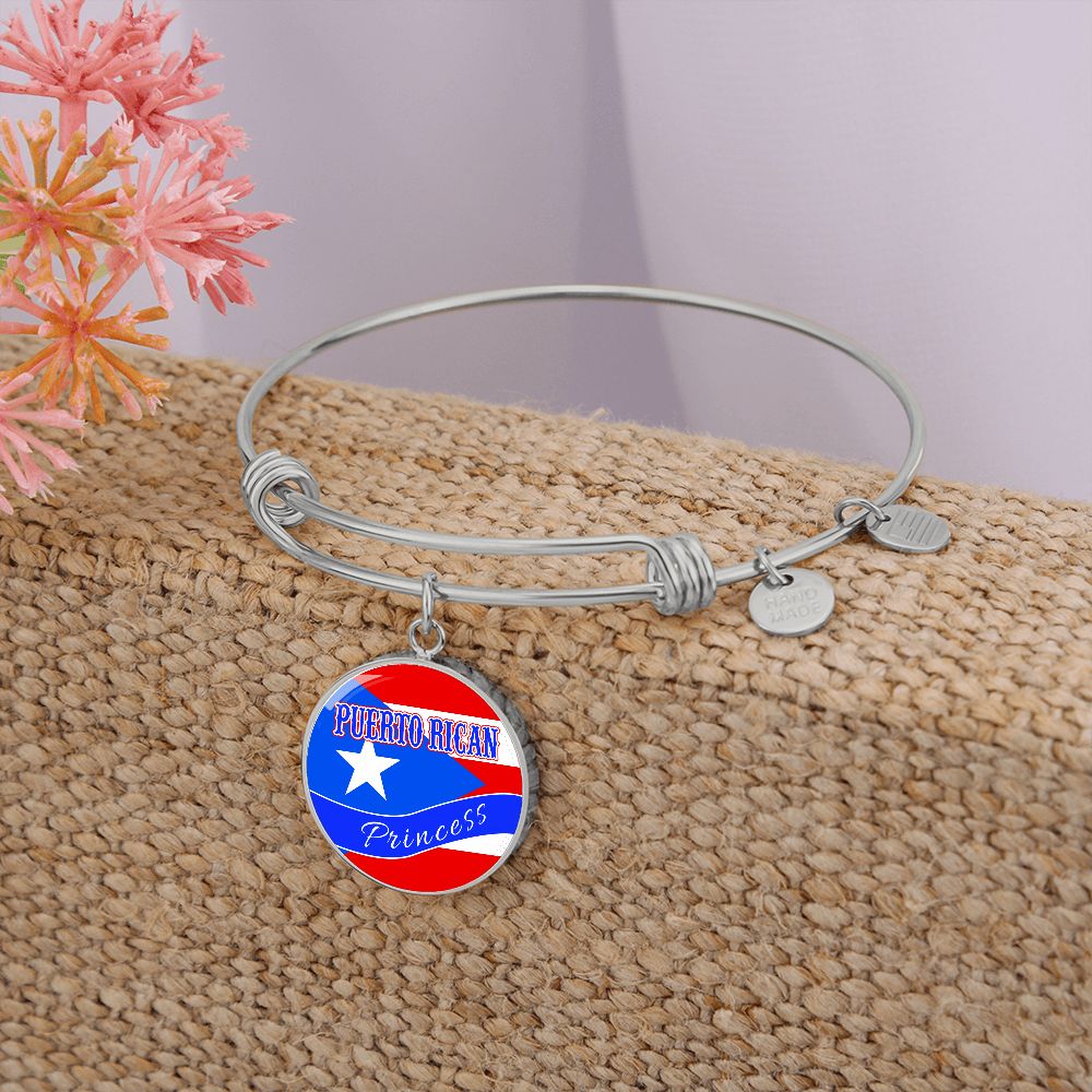 Puerto Rican Princess Flag Stainless Steel or 18k Gold Circle Bangle Bracelet-Express Your Love Gifts