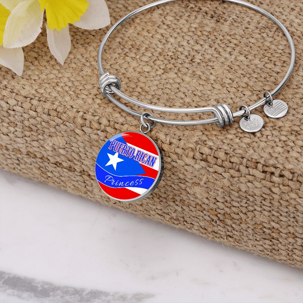 Puerto Rican Princess Flag Stainless Steel or 18k Gold Circle Bangle Bracelet-Express Your Love Gifts