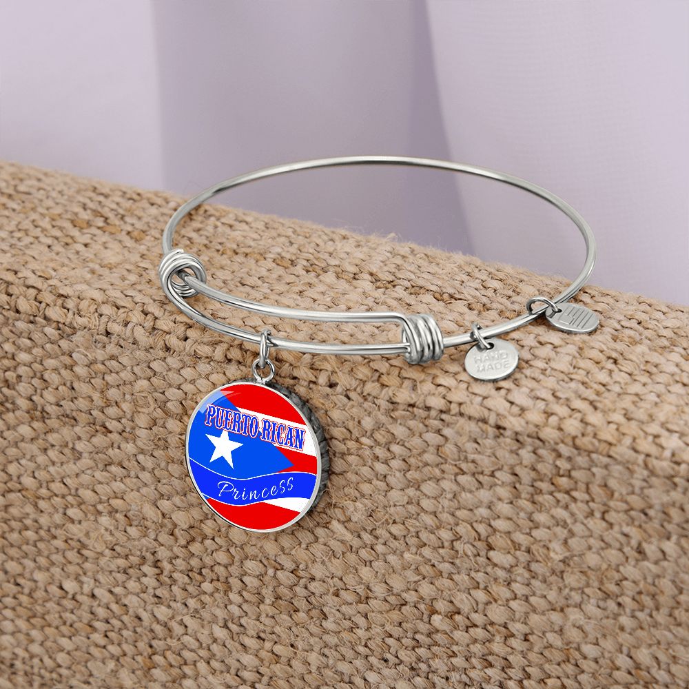 Puerto Rican Princess Flag Stainless Steel or 18k Gold Circle Bangle Bracelet-Express Your Love Gifts